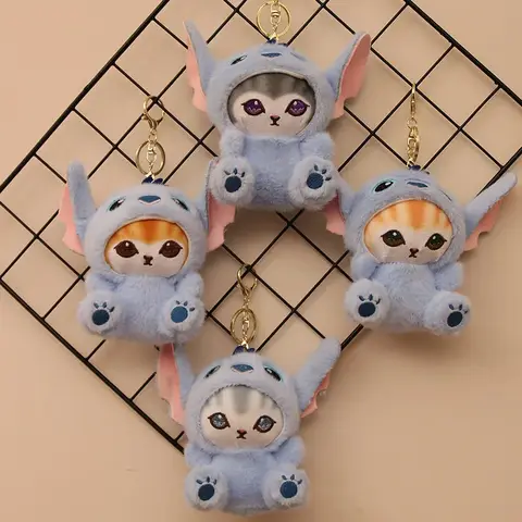 Disney Kawaii Stitch Cat Ciondolo in peluche ripiene Cartone animato Simpatico portachiavi in peluche Zaino Ciondolo decorativo Regalo per il compleanno della ragazza