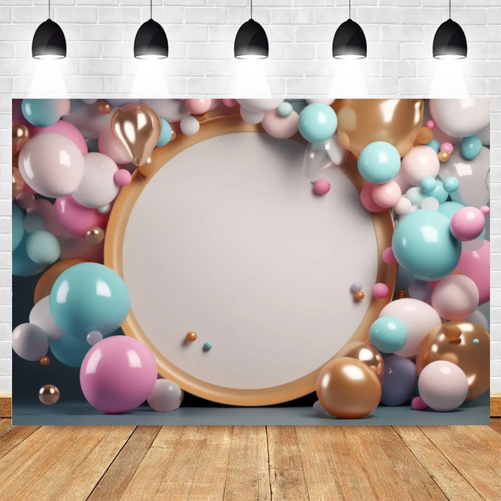 Newborn Baby Birthday Backdrop for Photography Colorfull Balloon Flower Arched Door Birthday Cake Table Party Photo Background