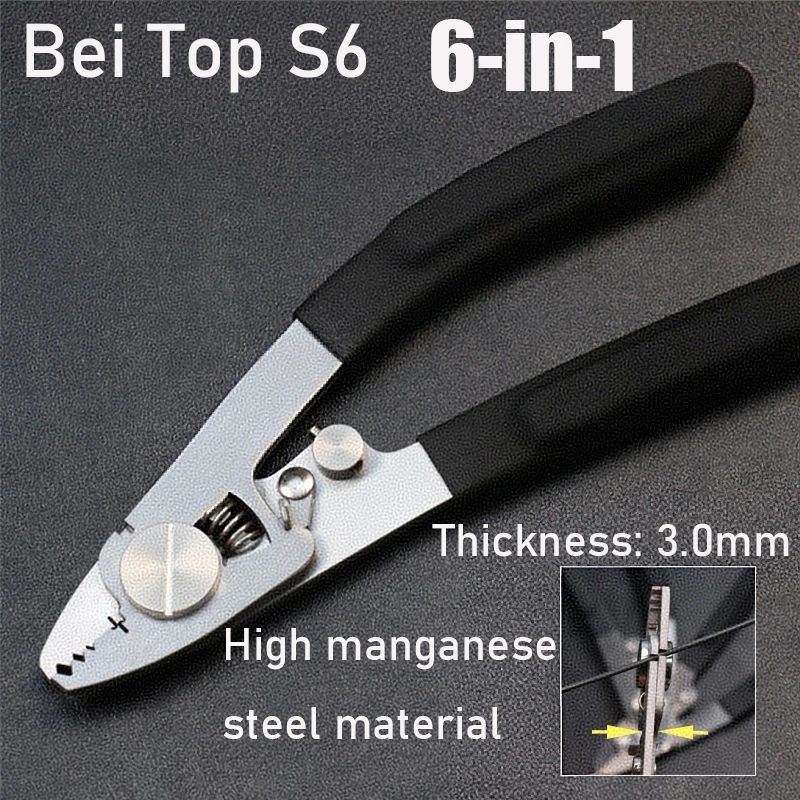 Bei Top S6 Fiber Optic Miller Pliers Stainless Steel 6-in-1 Wire Stripping & Cleaning Tool for FTTH Applications