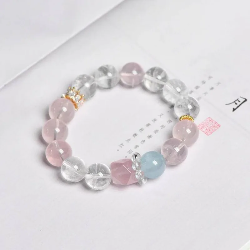 2025New Pink Gemstone Polished Clear Crystal Bracelet - Elegant Crystal Jewelry for Women