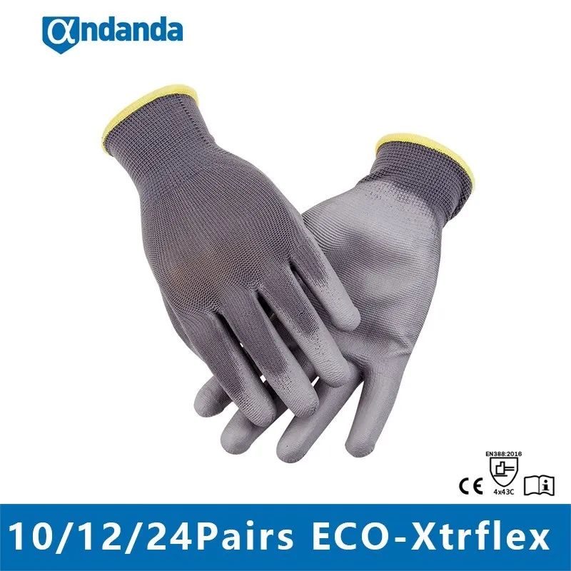 

Andanda Work Gloves Industrial Safety Gloves Polyester Palm Dipped Grey PU Glove for Household Gardening Fishing Manufactuing