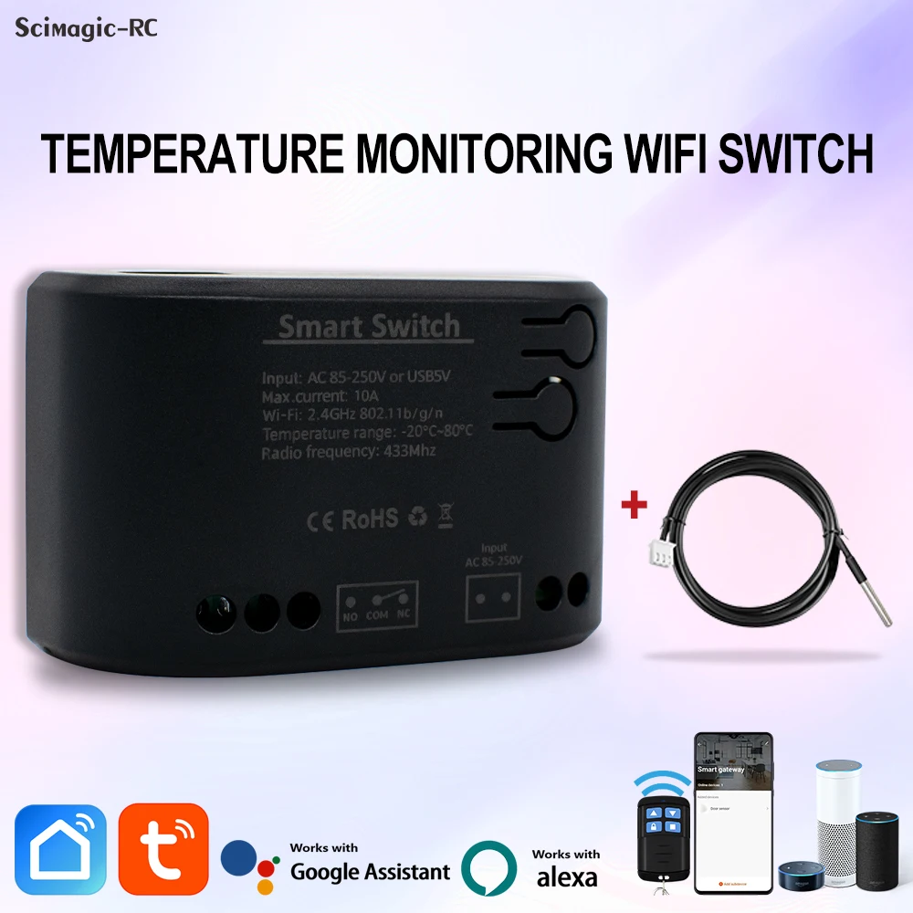 الذكية واي فاي استشعار درجة الحرارة رصد التبديل تويا Smartlife APP التحكم 7-32 فولت 85-250 فولت RF433 استقبال العمل مع أليكسا جوجل المنزل