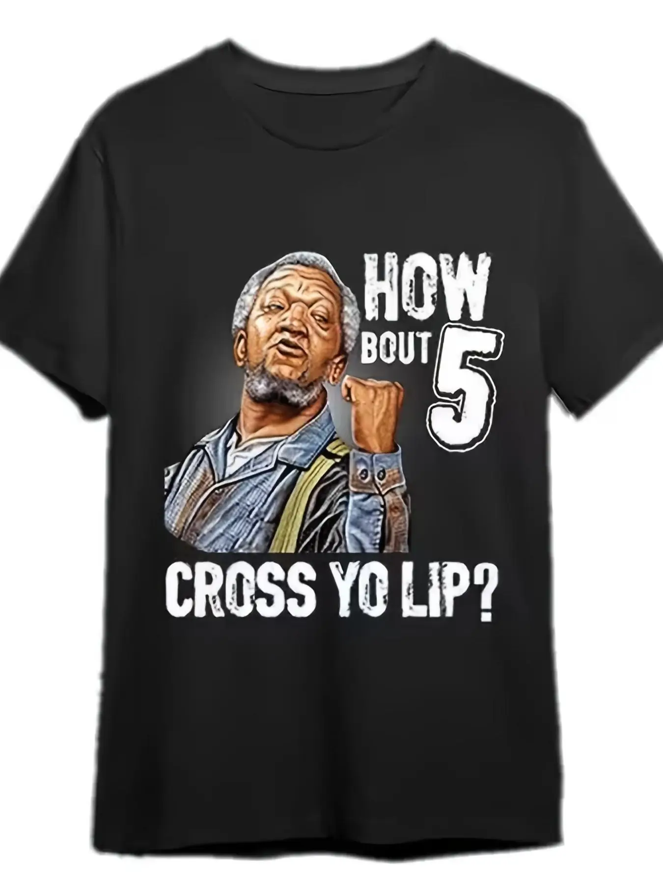 Men's Plus Size Bold Graphic T-Shirt - Featuring a Confrontational Man with Gray Hair and Beard, Text HOW BOUT 5 and CROSS YO LIP? - Assertive Design for Casual Wear
