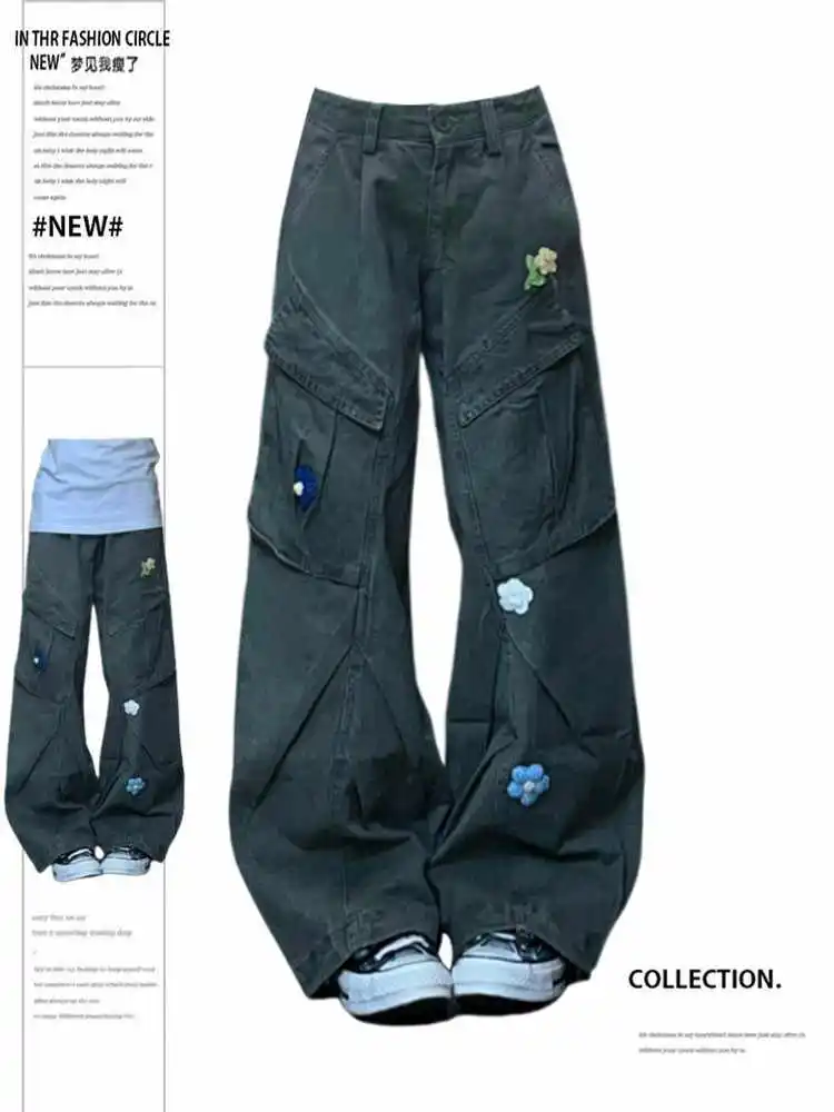 

Женские джинсы Корейская мода Мешковатые широкие джинсовые брюки-карго Y2K Американский ретро Cleanfit Harajuku Ковбой Гранж High Street Новый