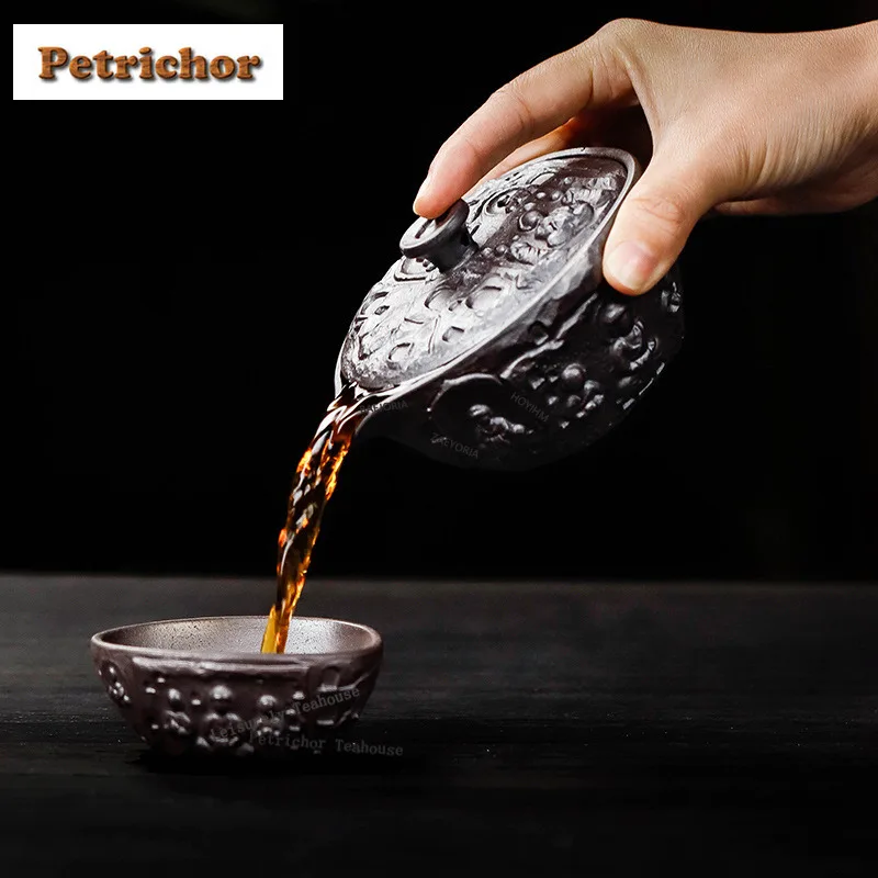 HOYIHM 160ml Yixing Purple Clay Hand Grab Gaiwan Zen Tea Tureen Tea Bowl With Lid Kit Tea Maker Cover Bowl Teaset Decoration