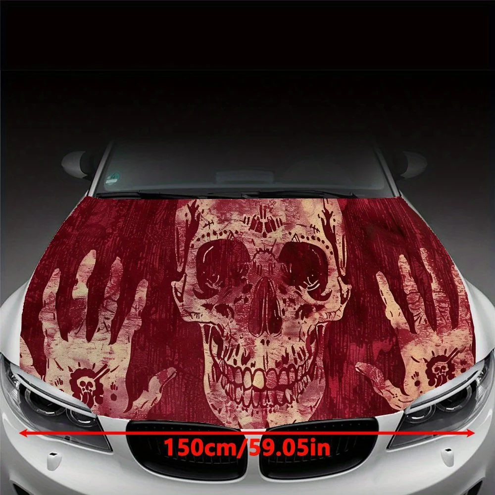 Spine Tingling Blood Splatter Skull Car Hood Vinyl Wraps Sticker, Car Engine Decal, Waterproof Self-adhesive Car Packaging Cover