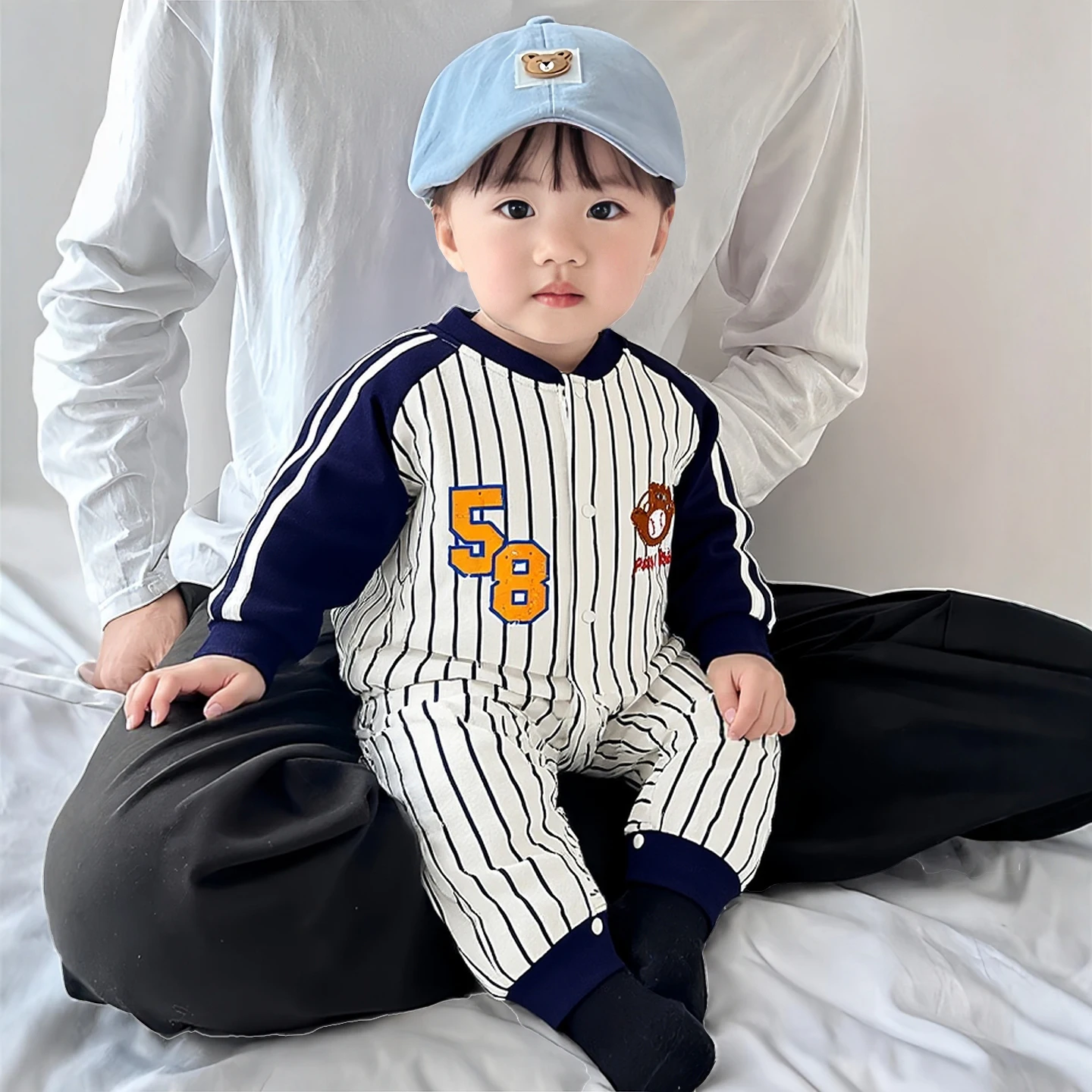 

Детский весенний комбинезон, осенний наряд для малышей на 100 дней, модный костюм для ползания на открытом воздухе в бейсбольном стиле с длинными рукавами для мальчиков