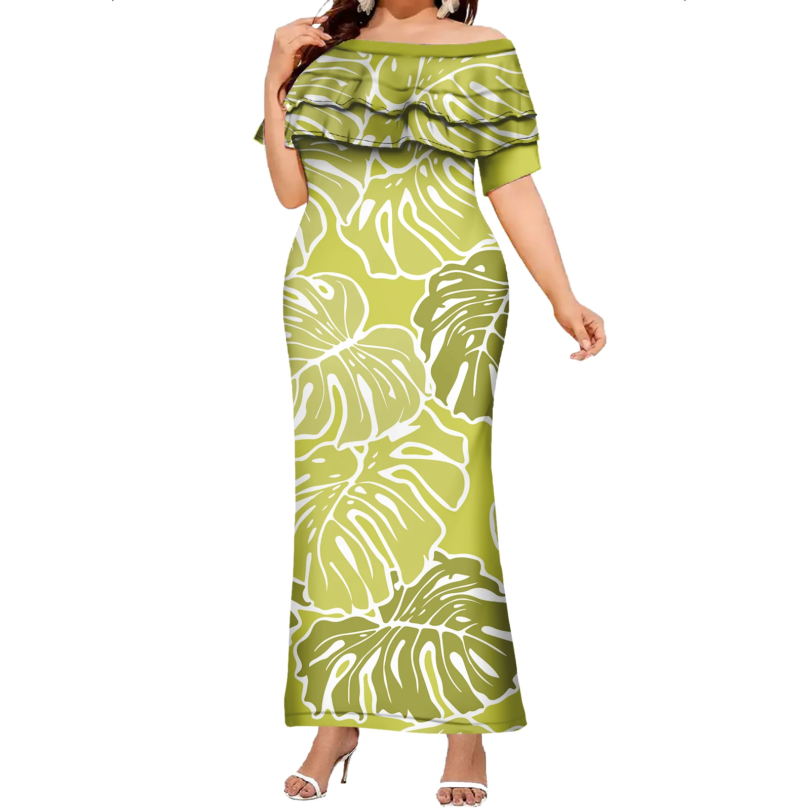 

Summer Beach Dress Polynesian Tribal Samoa Custom Tiare Flower Evening Party Dresses Women Lady Elegant Long Dresses Women