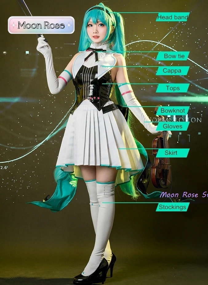 Mikuu Symphony Uniform Tops Dress Outfit Anime Cosplay Costumes Green Long wig