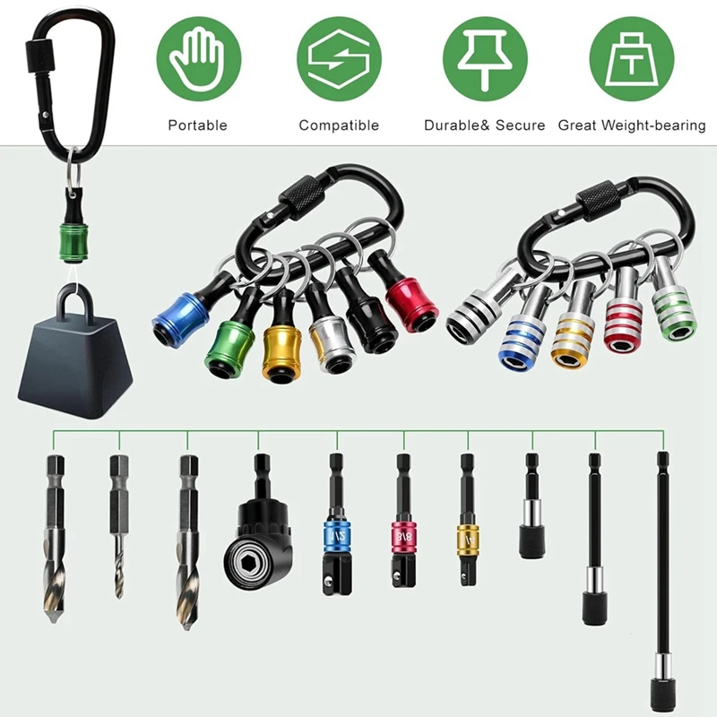 18 pçs bit titular chaveiro gadgets, adaptador de broca de ângulo reto, 1/4 Polegada 3/8 Polegada 1/2 Polegada adaptador de soquete de broca, 11p bit titular