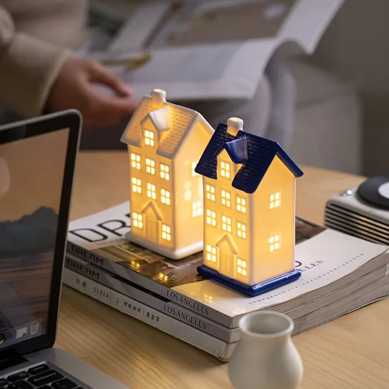 Led Ceramic Small House Small Night Light Desktop Atmosphere Props