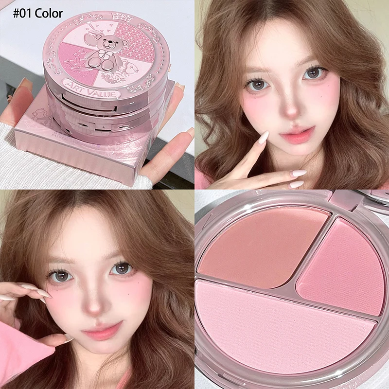 Paleta de Rubor Mate ART VALUE, Tinte Natural para Mejillas, Rubor en Crema Rosa, Maquillaje Facial, Contorno, Iluminador, Paleta de Cosméticos