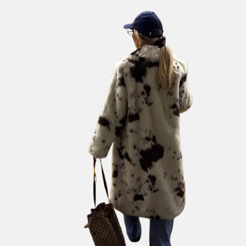 Abrigo largo de piel sintética Otoño Invierno estilo de moda piel ecológica elegante abrigo Simple