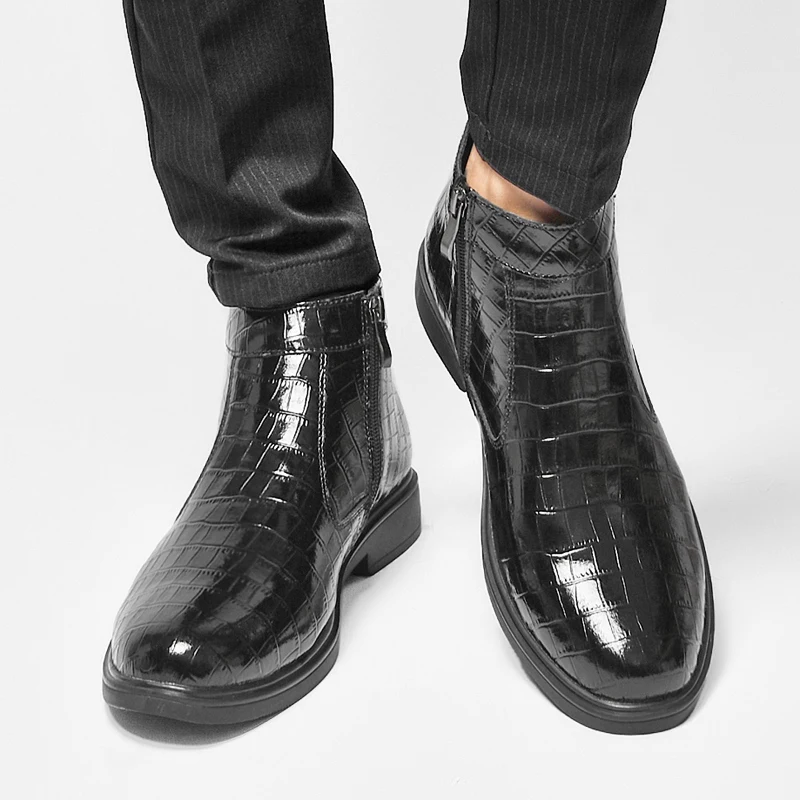 Fashionable Men Chelsea Boots with Pointed Toe Low Heel Side Zipper Business Formal Men Boots