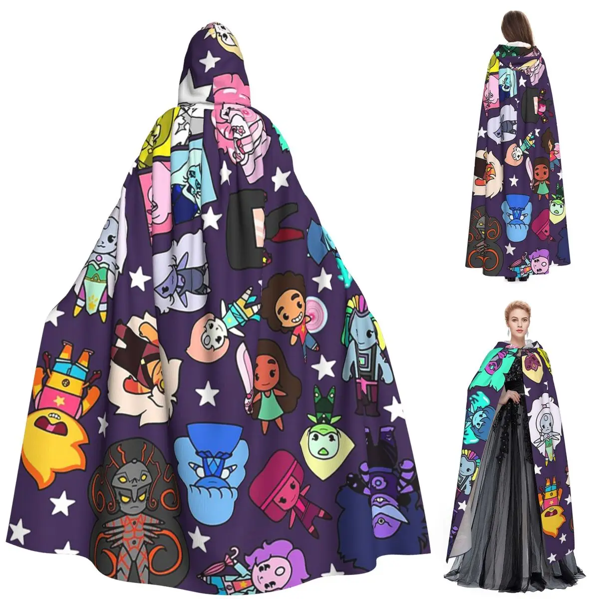 Gemas de cristal Steven Universe capa larga con capucha bruja disfraz Medieval capa de Cosplay Halloween vampiro adulto Unisex