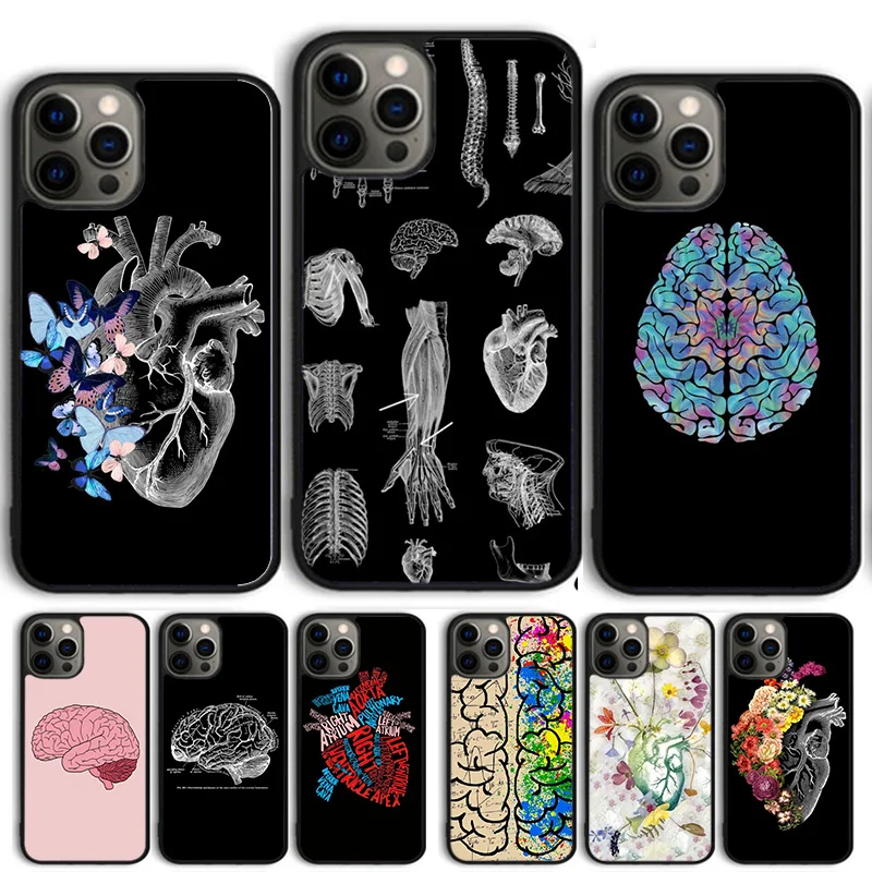 Funda de teléfono Vintage con anatomía, corazón, cerebro cardíaco, enfermera, para iPhone 17 Air 14 15 16 13 12 Max, funda para Apple 11 Pro Max Plus