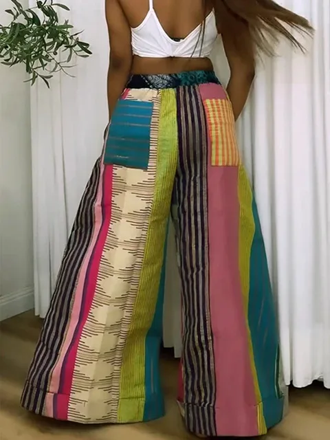 Fashion Women 3D Striped Print Loose Wide Leg Jogger Pants 2025 Streetwear Casual Active Hip Hop Sweatpants Trousers