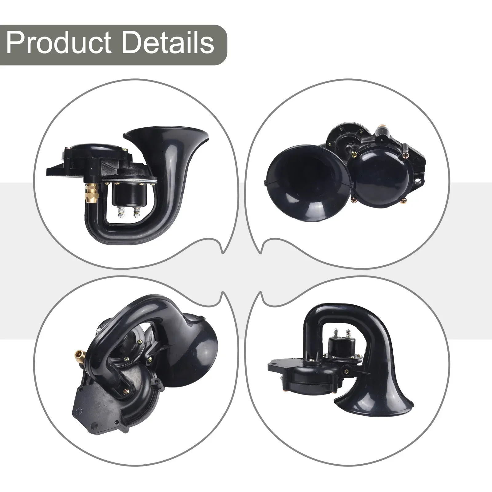 1pc Loud 300DB 12V Electric Snail Air Horn For Car Motorcycle Truck 12-24V 48W Black Heatproof Easy Install Auto Part