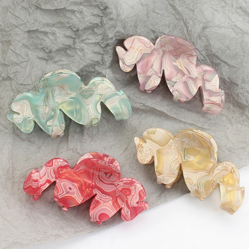 New Acetic Acid 9CM Wave Grab Clip Fashion Simple Hairstyle Marble Personality All Matching Hair Headdress Gift Girl