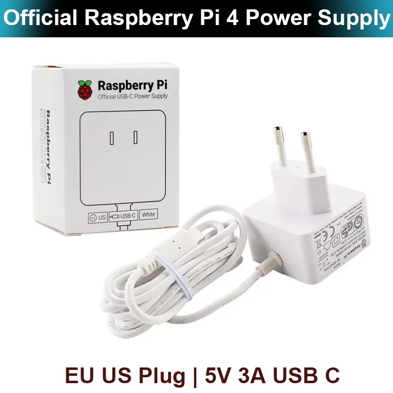 

Оригинальный официальный блок питания Raspberry Pi 4 USB-C, 5,1 В, 3 А, зарядное устройство европейского и американского стандарта для Raspberry Pi 4, Модель B