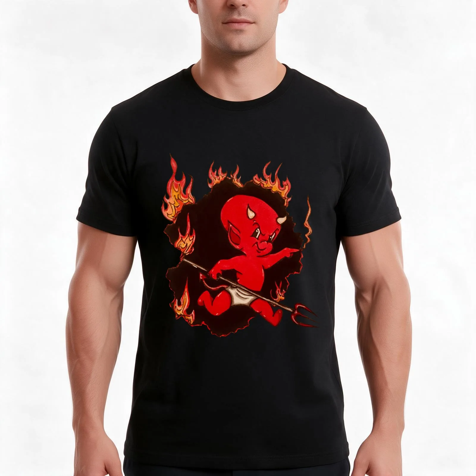 Lil' Devil Hot Stuff T-Shirt, Summer Casual Cotton Tee, Oversized Streetwear Tops, Vintage Graphic Print, Loose Fit Short Sleeve