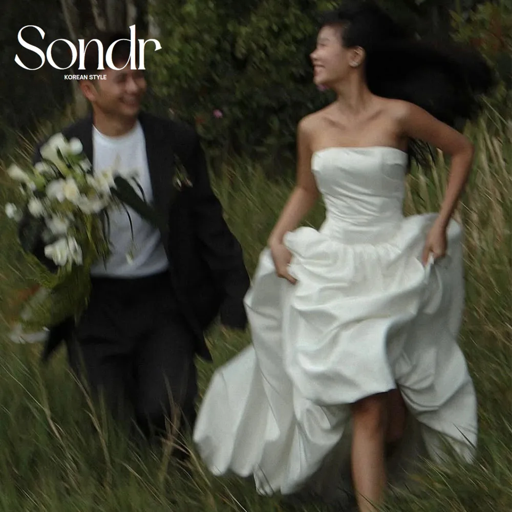 Sondr vestidos de casamento coreanos ao ar livre sessão de fotos personalizado uma linha sem alças vestido de noiva simples e elegante vestidos de auto-casamento