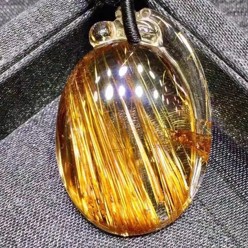 

Natural Copper Rutilated Quartz Pendant Rectangle Rutilated Quartz 33*23*10.5mm Men Women Brazil AAAAAAA