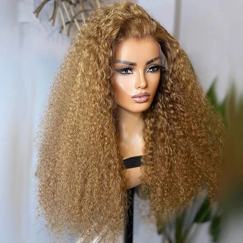 Imagen 2 del producto Nuevo Color rubio oscuro suave 26 pulgadas Largo rizado 180 densidad peluca con malla frontal sintética para mujeres alta temperatura sin pegamento diario