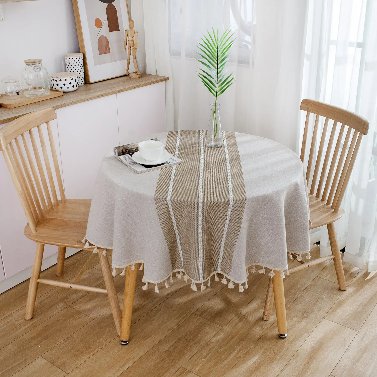 Japanese Style Cotton Linen Tablecloth Literary Round 150cm Dining Table Cloth Cover For Home Hotel Living Room Decor