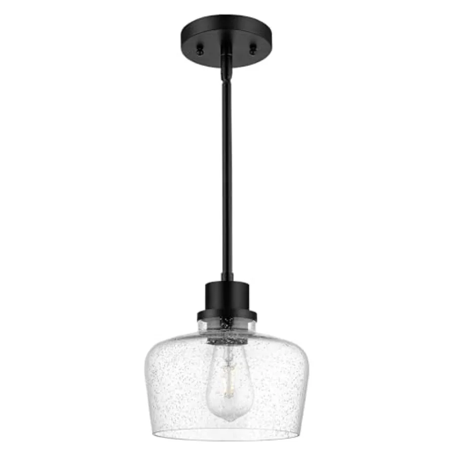 

Modern Farmhouse Pendant Lights Kitchen Island Black Pendant Light Fixtures with Seeded Glass Shade 8 Inch Hanging Lights for K