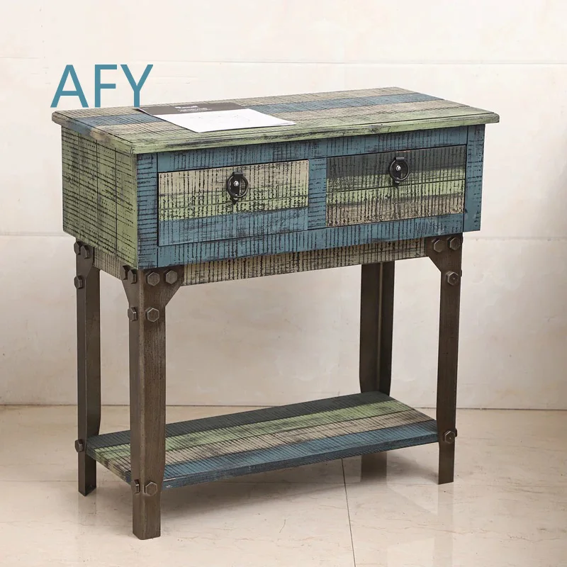 Rustic Console Table with Drawers for Home Decor Living Room Entryway Hallway Bedroom Office Use Multicolor Distressed Wood