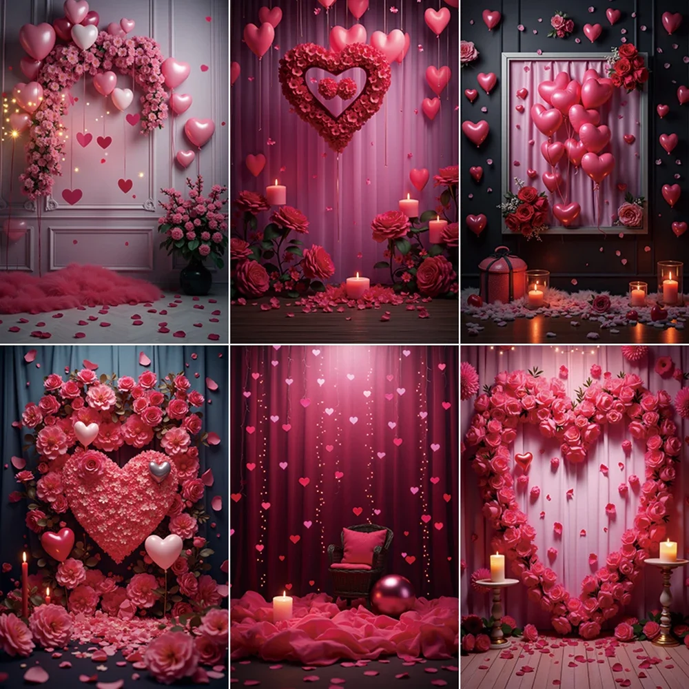 

MOON.QG Valentine'S Day Rose Photography Background Curtain February 14 Rose Wall Photozone Backdrop Baby Studio Photozone Props