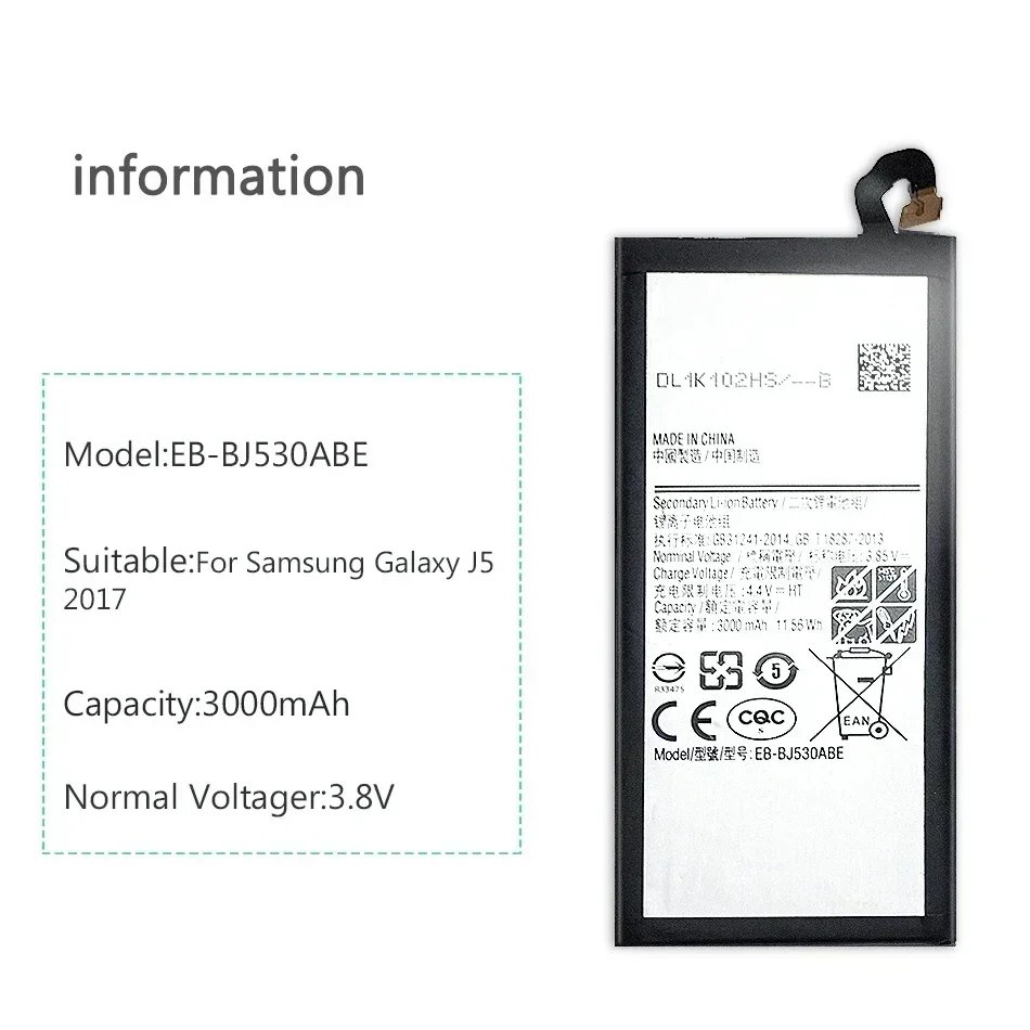 Mobile Phone Battery EB-BJ530ABE 3000mAh For Samsung Galaxy J5 2017,for Galaxy J5 Pro,SM-J530F/DS,SM-J530K,J530L,J530S,J530Y/DS