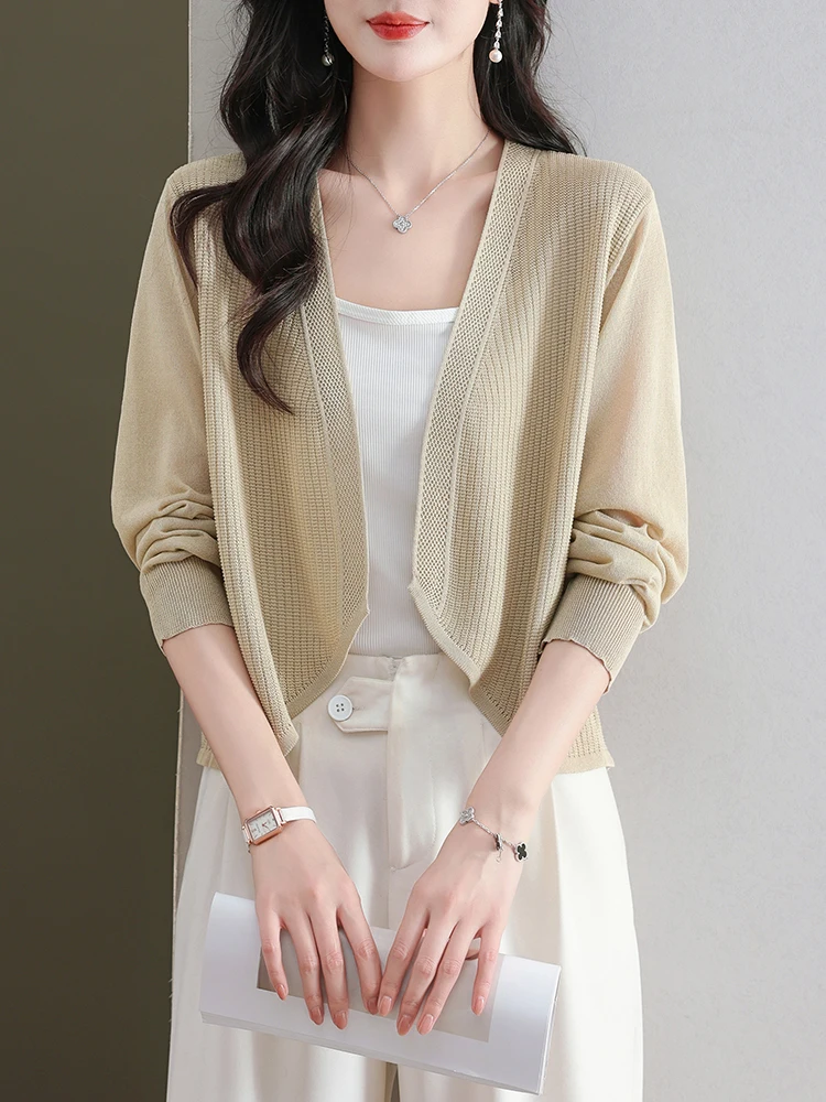 High Quality Cardigan with Summer Ice Silk Knit Sweater, Women\'s Short Camisole Shawl, Small Jacket, Thin Style