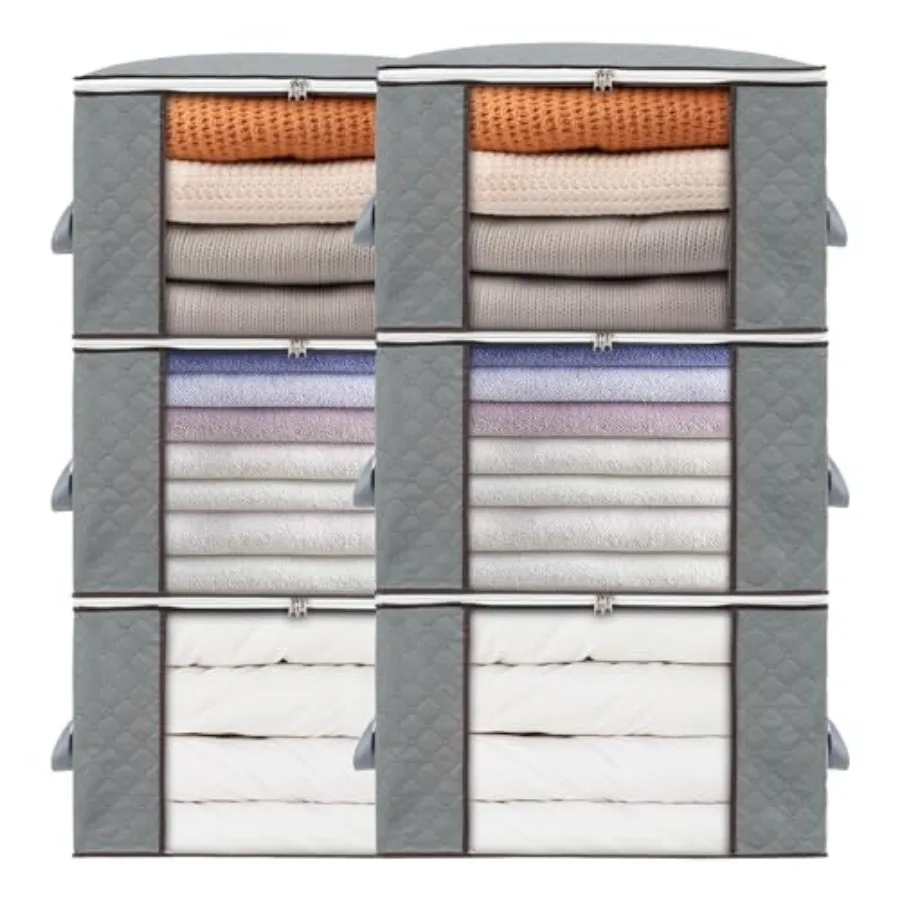 

6 Pack Closet Organizers and Storage Containers, Clothes Storage Bins, Storage Bags with Large Clear Window and Handles for Com
