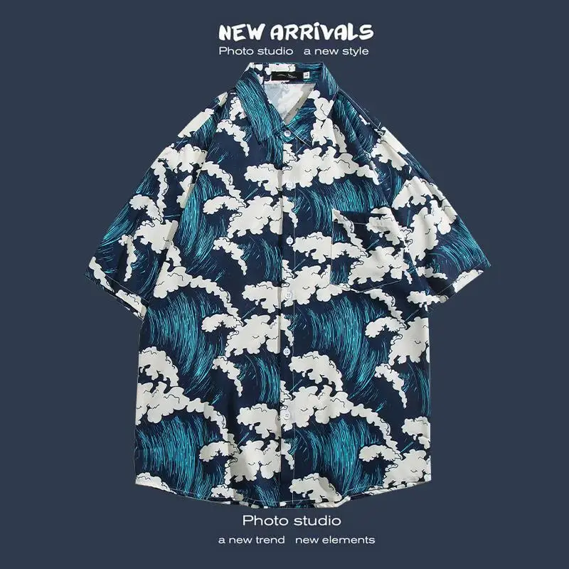 Dun Bloemenshirt Met Korte Mouwen Hainan Eiland Beach Harbor Stijl Sanya Hawaii Thailand Toerisme Mannelijk Paar Casual Losse Shirt