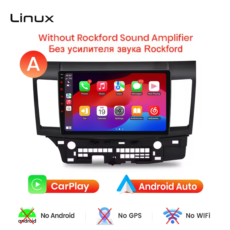 Junsun draadloze CarPlay Android Auto autoradio voor Mitsubishi Lancer (CY/CZ) 2007-2017 met ingebouwde koelventilator, Android GPS navigatie, multimediaspeler, WiFi, DSP, RDS, BT, SWC, IPS