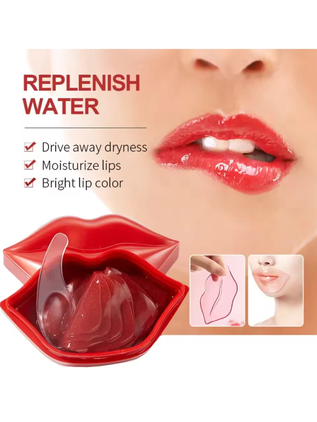 20Pcs Cherry Collagen Lip Mask Patches Hydrating Moisturizing Nourishing Repair Lip Skin Reduce Lip Wrinkles Remove Dead Skin Prevent Dry Crack Plump Soft Jelly Lip Masks