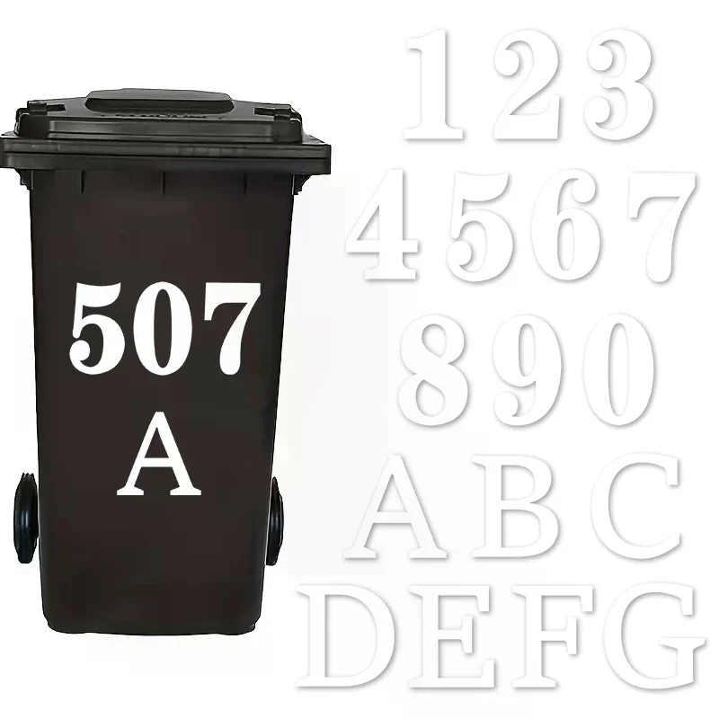 Wheelie Bin Stickers Self-Adhesive Trash Can Labels PVC Number 0-9 Letters A-G Stickers Garage Car Bins Stickers Weatherproof