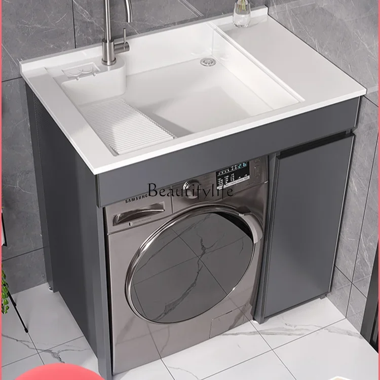 Alumimum Balcony Washing Machine Cabinet Washbasin Integrated Table Wash Basin Combination Small Apartment