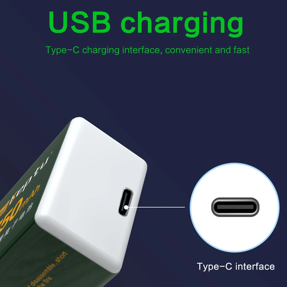 KEPTU 9V 750mAh Li-Ion Type-C USB แบตเตอรี่ 6F22 แบตเตอรี่ลิเธียมสําหรับมัลติมิเตอร์เครื่องตรวจจับโลหะของเล่นรีโมทคอนโทรล