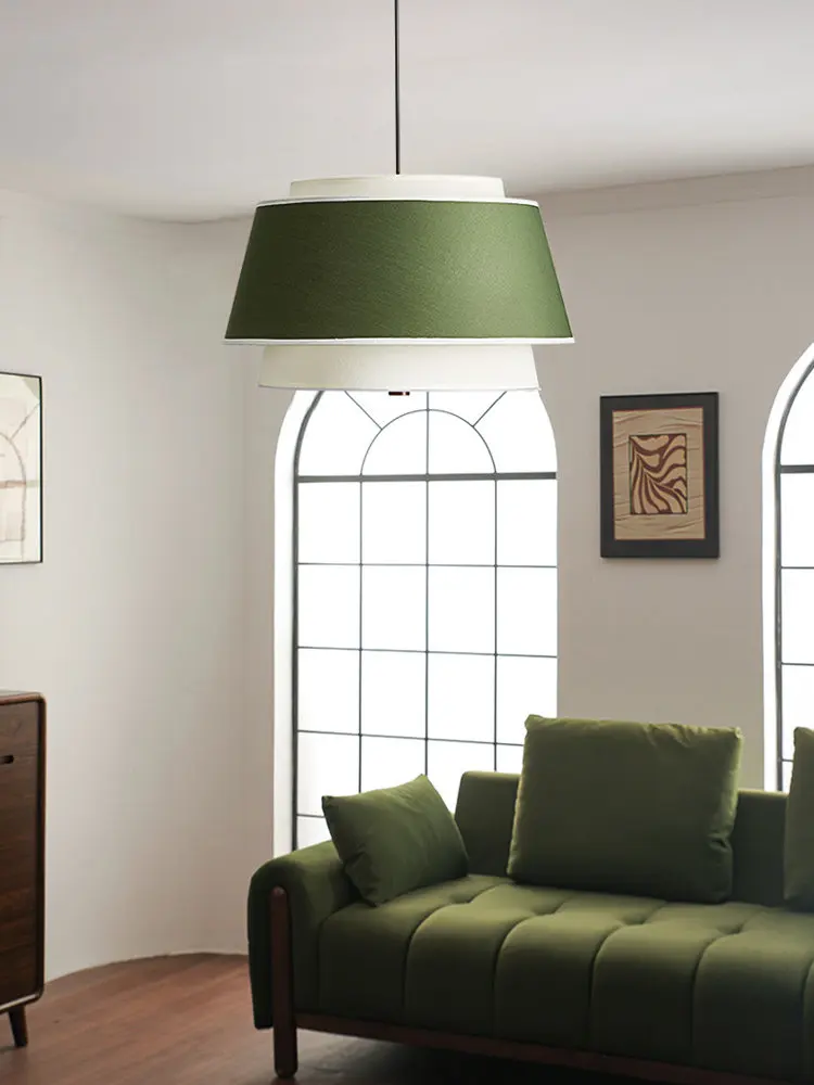 Middle ancient style living room pendant light, retro fabric bedroom master light, homestay green restaurant pendant light