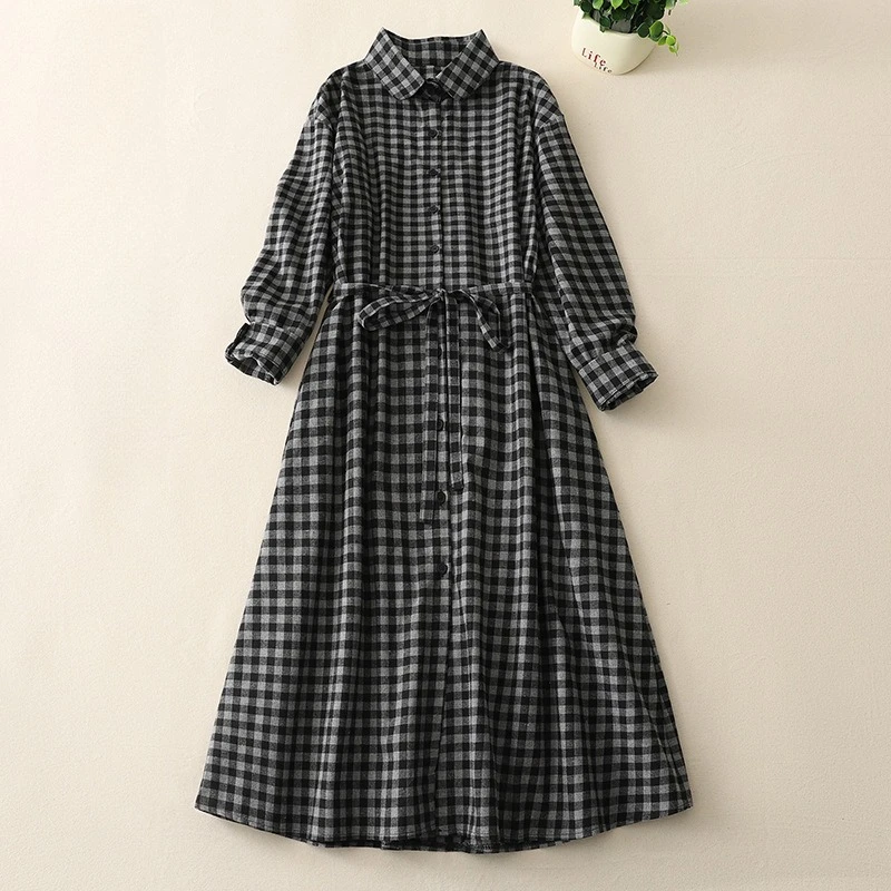 

Long Dress Women Dresses A Line Vestidos Plaid Y2k Streetwear Turn Down Collar Full Sleeve High Waist Elegant Party Night Work