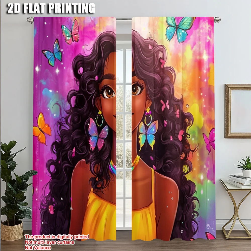 

2pcs, Upscale Curtains 2D print Beautiful Girl 100% Polyester (without rod) Decorations Inside Ldeal for Bedroom, Office,
