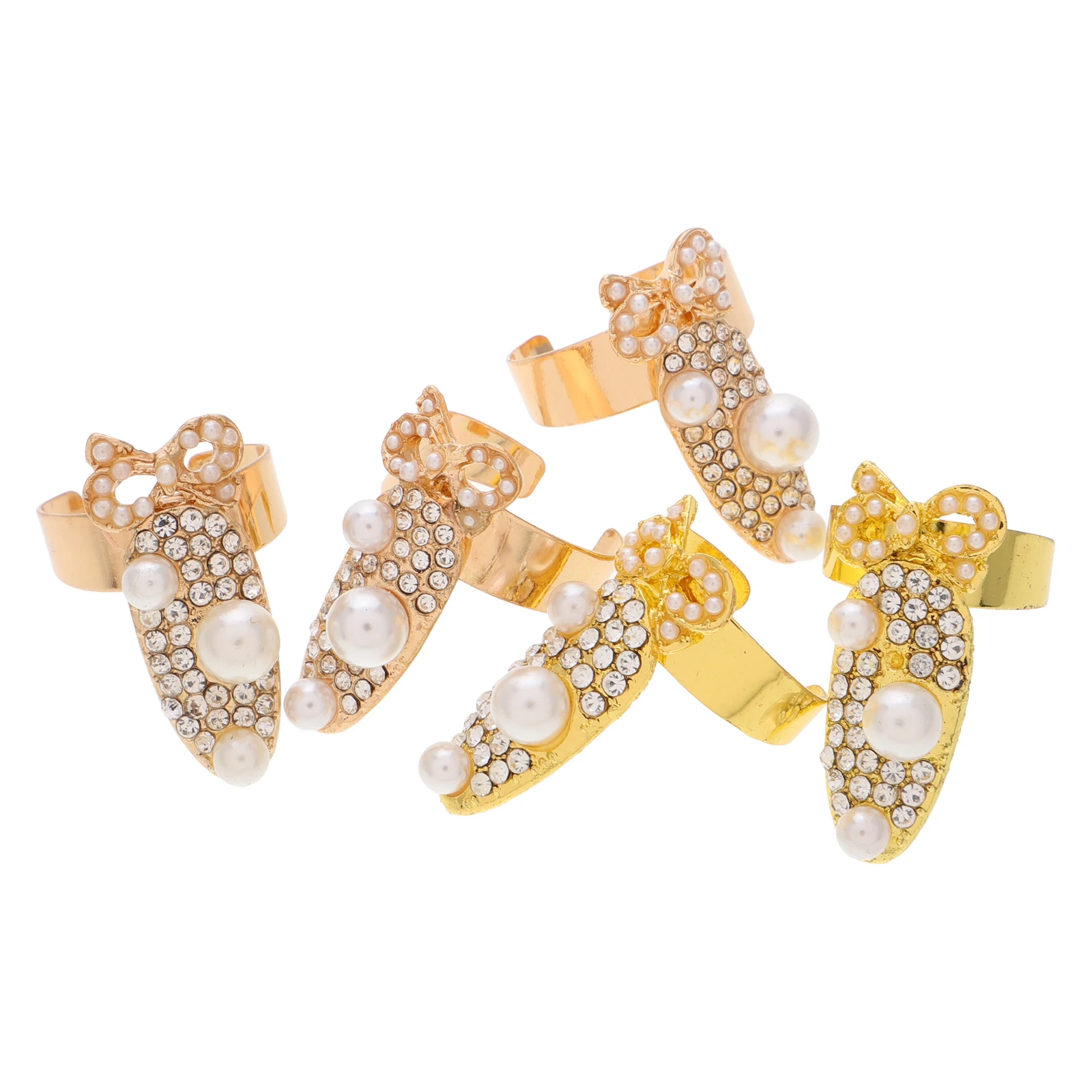 

5pcs Bowknot Nail Rings Golden Zinc Alloy Rhinestones Inlaid 2 8x1 5cm Diameter13mm Punk Hollow Women Jewelry Gift