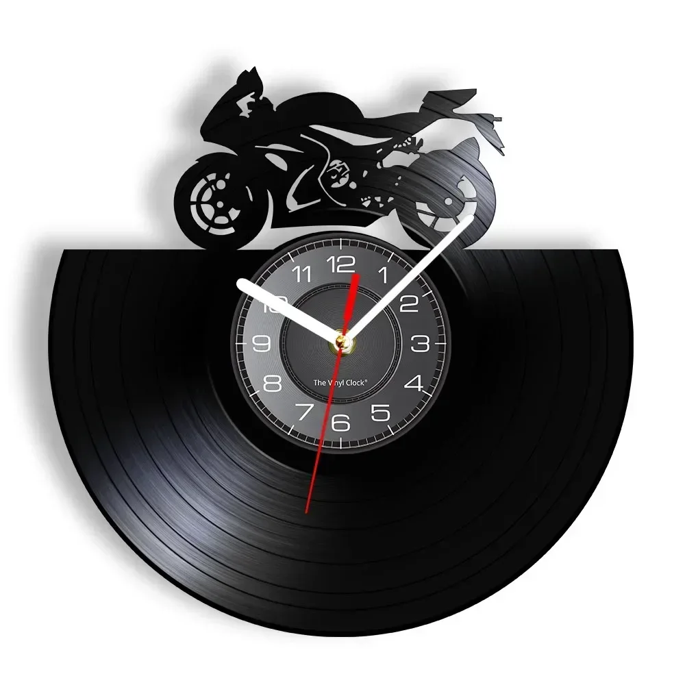 Motorcycle Art Vinyl Record Wall Clock Retro Home Decoration Motorcycle Rider Gift Wall Watch Modern Design Motorcycle Clock
