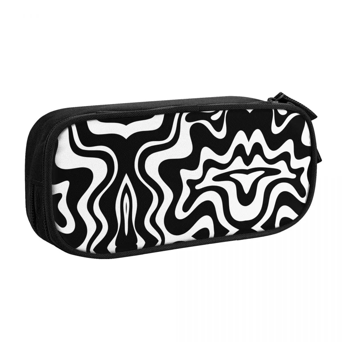 Custom Liquid Swirl Modern In Black And White Pencil Case Large Storage Geometric Scandi Line Art Pen Box Bag Stationery