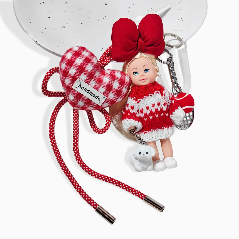 IGNICASE New Korean Creative Doll Pendant Red Bow Mini Cute Doll Keychain High-end Niche Bag Pendant Personality Bag Accessories