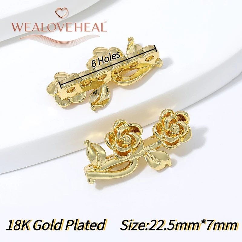18K vergoldete Messing-Abstandsperlen in Rosenblüten- und Blattform, Mehrfachloch-Verbinder, DIY-Schmuckzubehör für die Herstellung von Perlenarmbändern und Halsketten – Detail 24