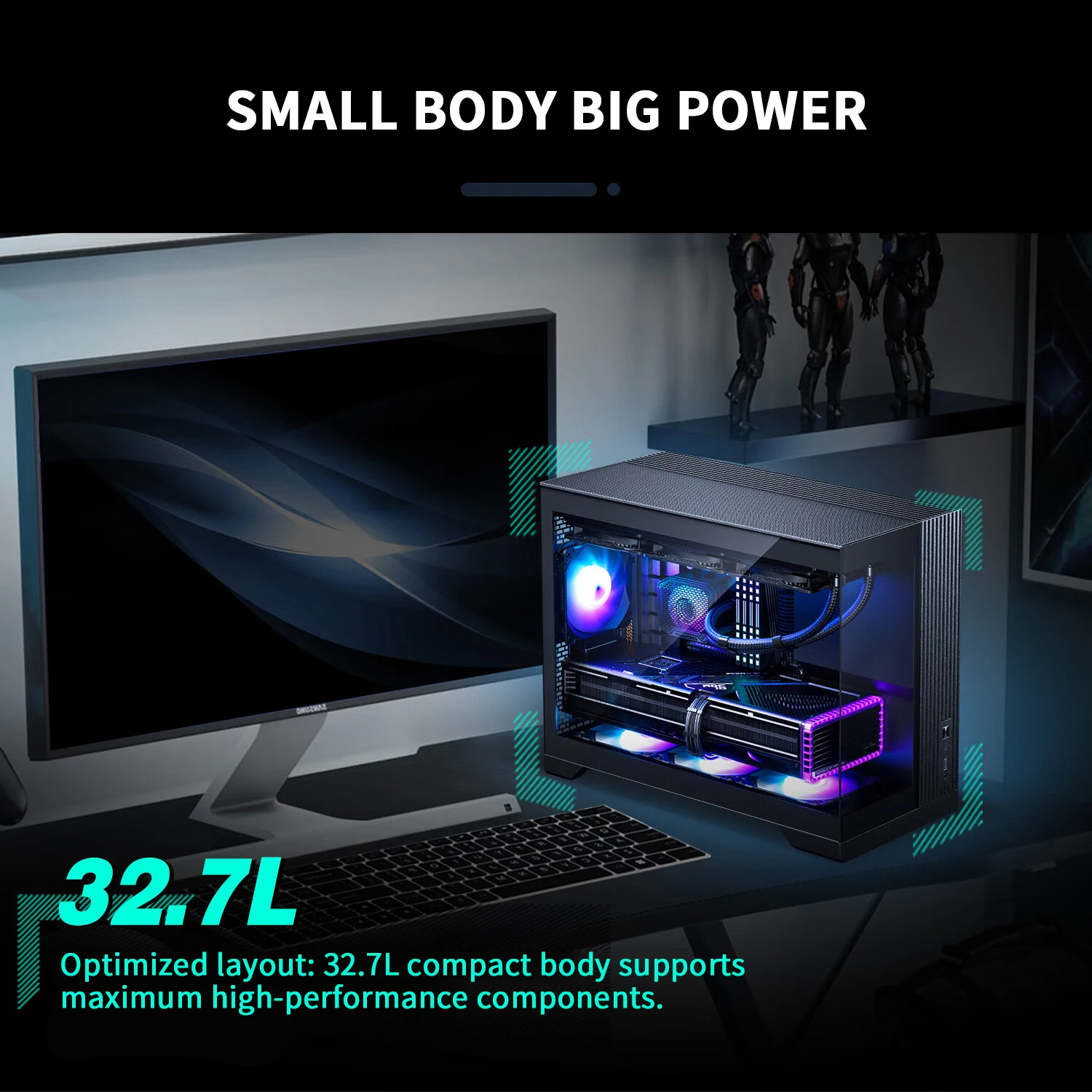 PHANTEKS XT325 MATX Seaview Tempered Glass Desktop Computer Case 360 water cooling position Type-C 20Gb 32.7L Capacity
